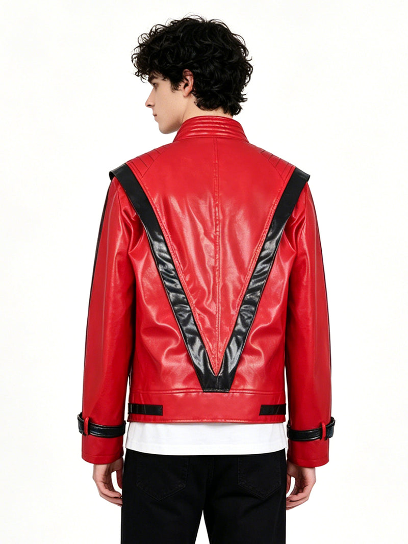 Michael Jackson Thriller Costume 80s Pop King Red Faux Leather Jacket