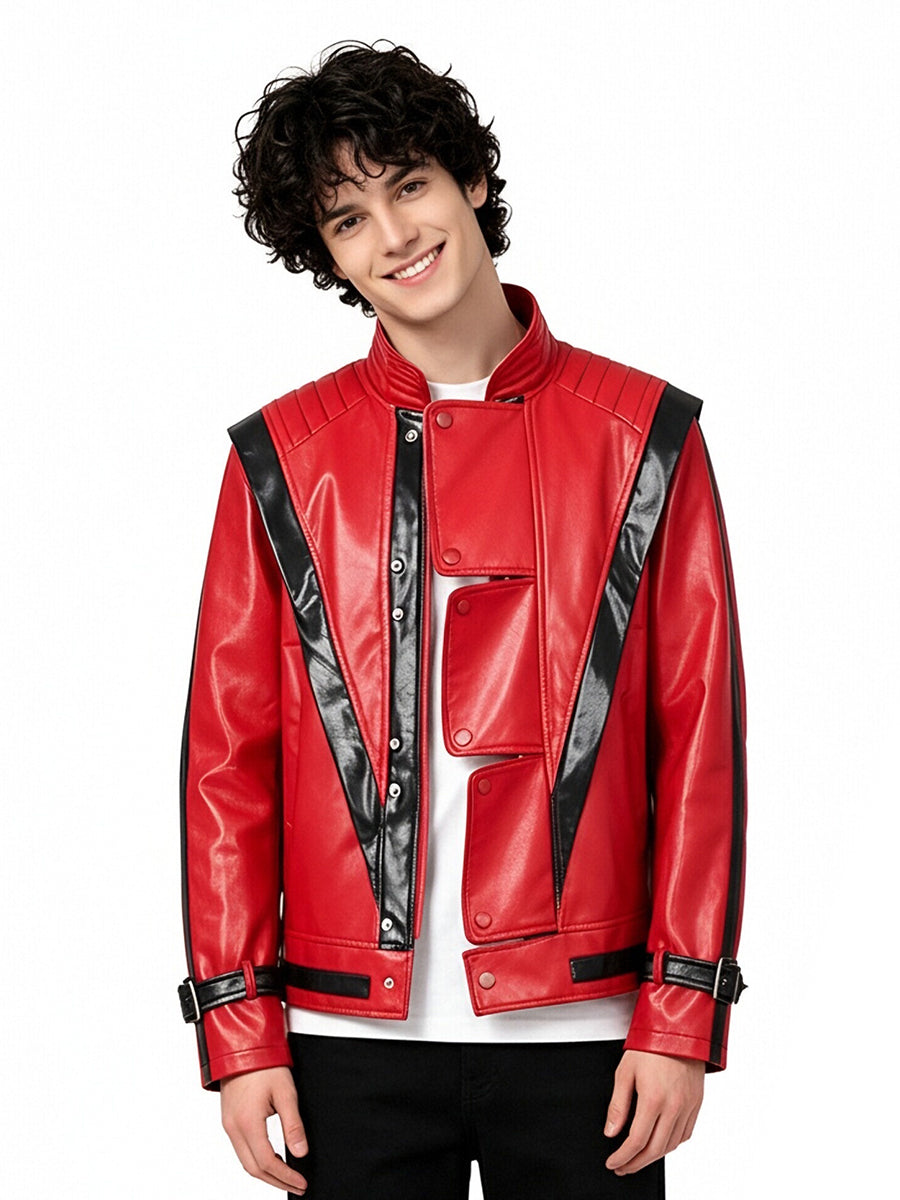 Michael Jackson Thriller Costume 80s Pop King Red Faux Leather Jacket