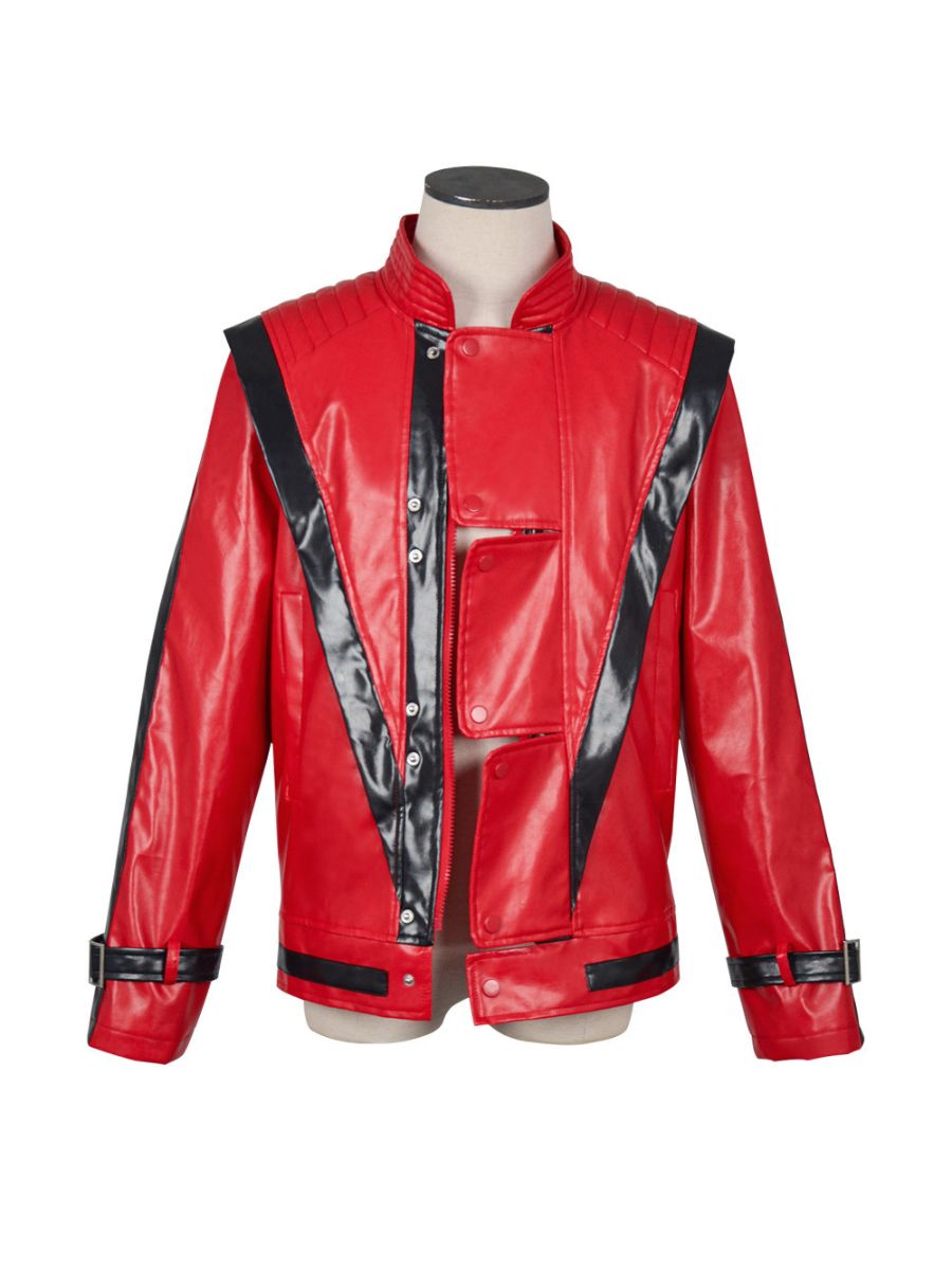 Michael Jackson Thriller Costume 80s Pop King Red Faux Leather Jacket