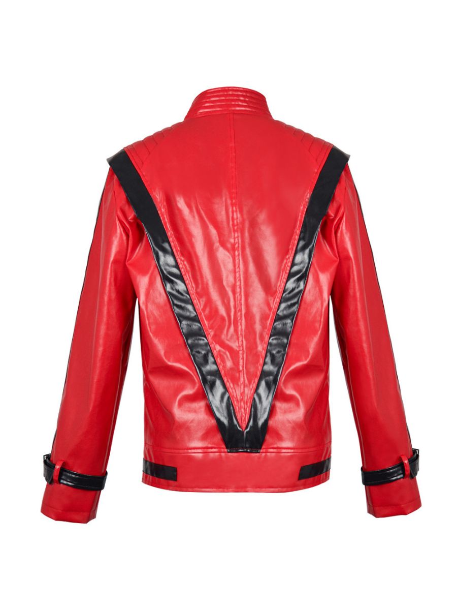 Michael Jackson Thriller Costume 80s Pop King Red Faux Leather Jacket