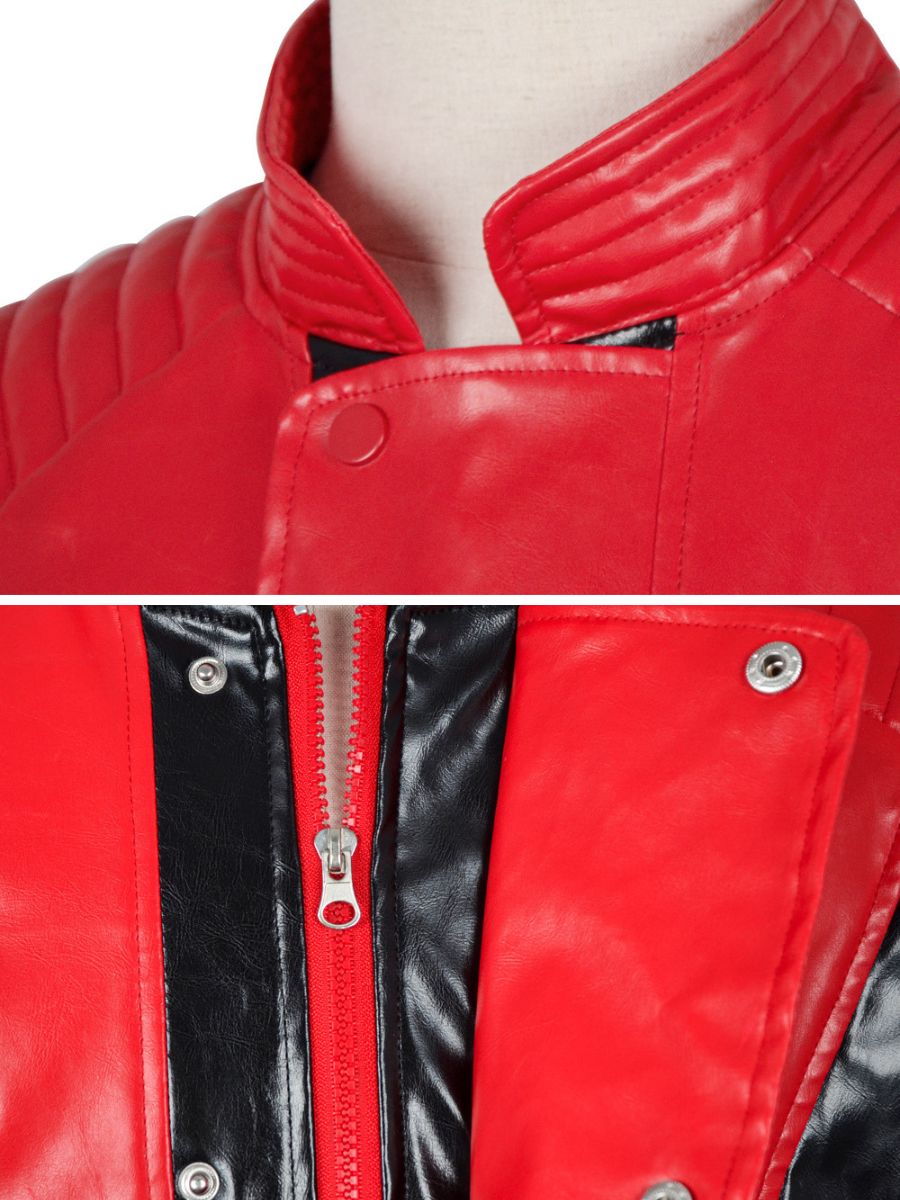Michael Jackson Thriller Costume 80s Pop King Red Faux Leather Jacket