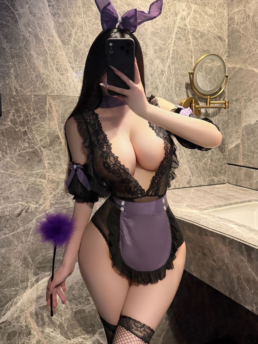 Sexy Bunny Girl Costume Anime Bunny Maid Lingerie Set with Ruffled Apron and Headband