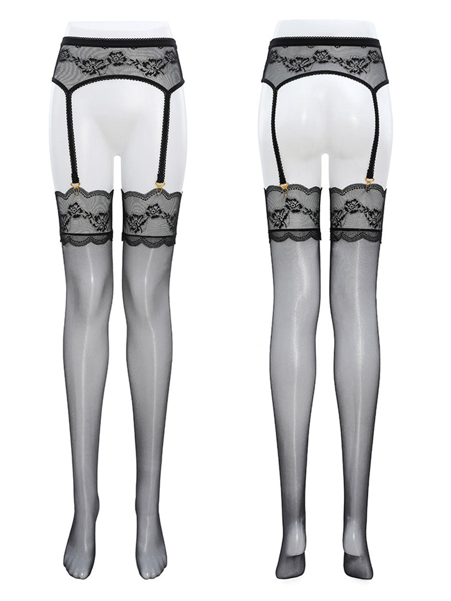 Lace Top Thigh High Stocking with Garters YOMORIO Lace Top Thigh High Stocking with Garters YOMORIO