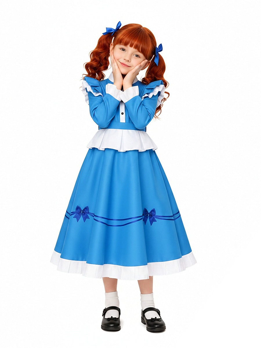 Poppy Playtime Cosplay Costume Intelligent Doll Victorian Blue Dress Ruffled Maid Style Dress