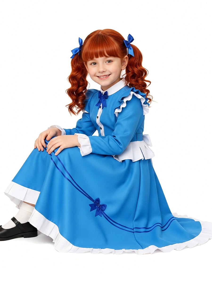Poppy Playtime Cosplay Costume Intelligent Doll Victorian Blue Dress Ruffled Maid Style Dress
