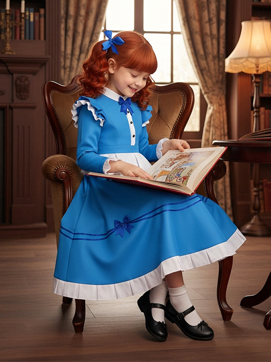 Poppy Playtime Cosplay Costume Intelligent Doll Victorian Blue Dress Ruffled Maid Style Dress