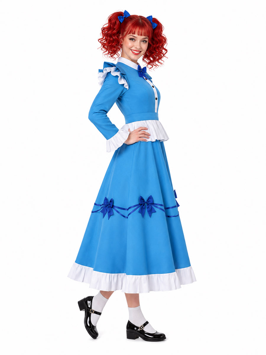Poppy Playtime Cosplay Costume Intelligent Doll Victorian Blue Dress Ruffled Maid Style Dress
