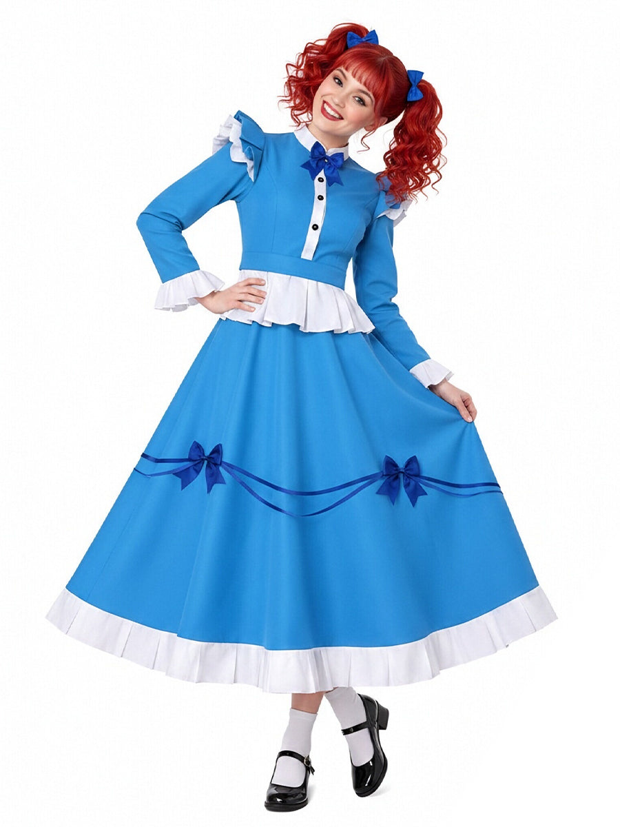 Poppy Playtime Cosplay Costume Intelligent Doll Victorian Blue Dress Ruffled Maid Style Dress
