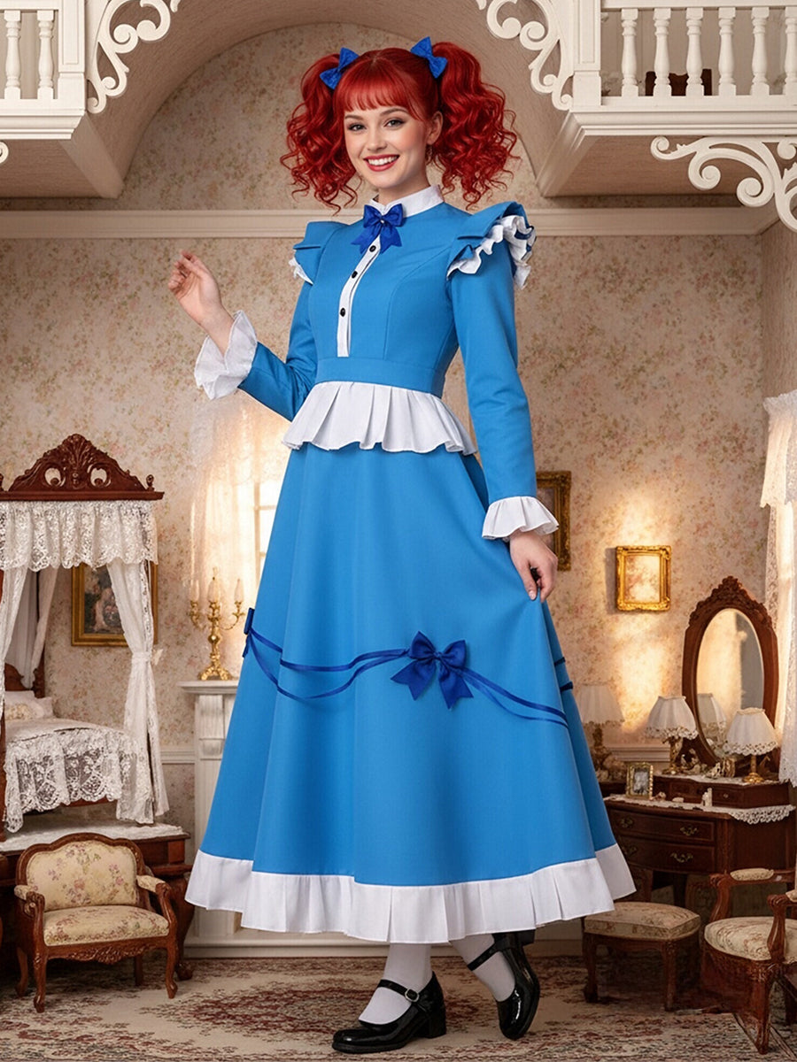 Poppy Playtime Cosplay Costume Intelligent Doll Victorian Blue Dress Ruffled Maid Style Dress