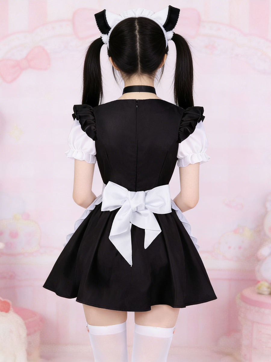 Kawaii Neko Maid Cosplay Costume Anime Lolita Ruffled Dress with Apron