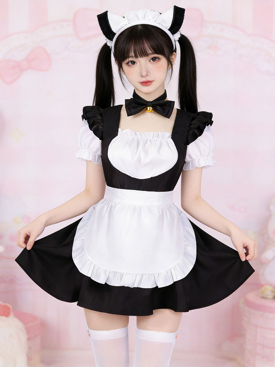 Kawaii Neko Maid Cosplay Costume Anime Lolita Ruffled Dress with Apron