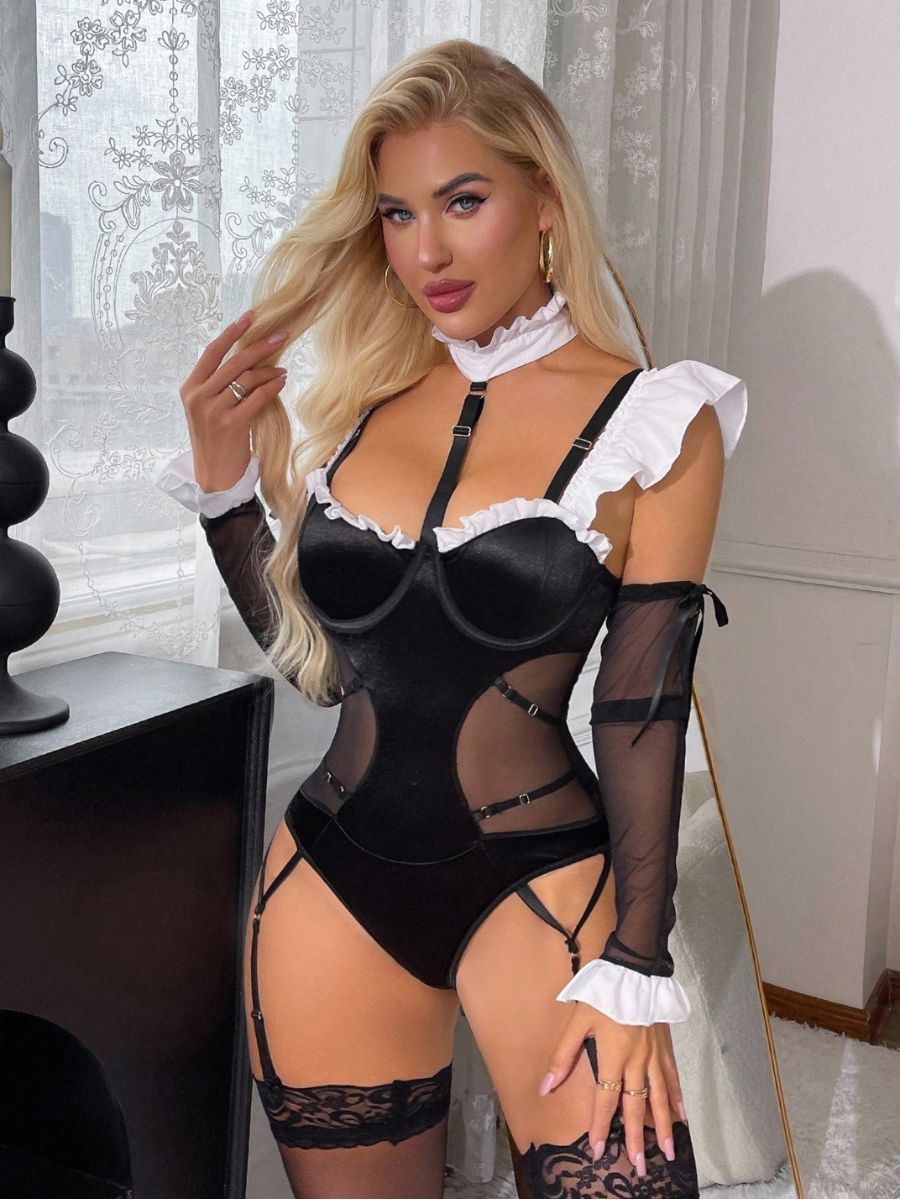 French Maid Bodysuit Csotume Sexy Maid Cosplay Lingerie Set for Women