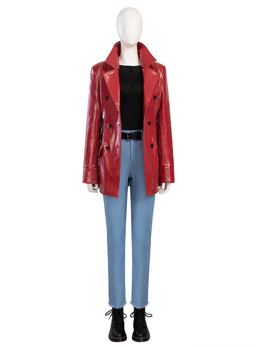 Yomorio Red Leather Coat for Women