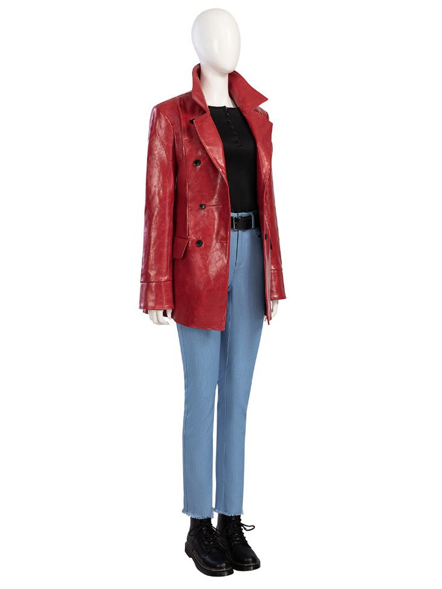 Yomorio Red Leather Coat for Women