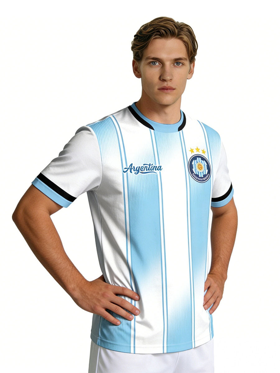 Men's Argentina Inspired Soccer Jersey Argentina Fan Short Sleeve Football Shirts