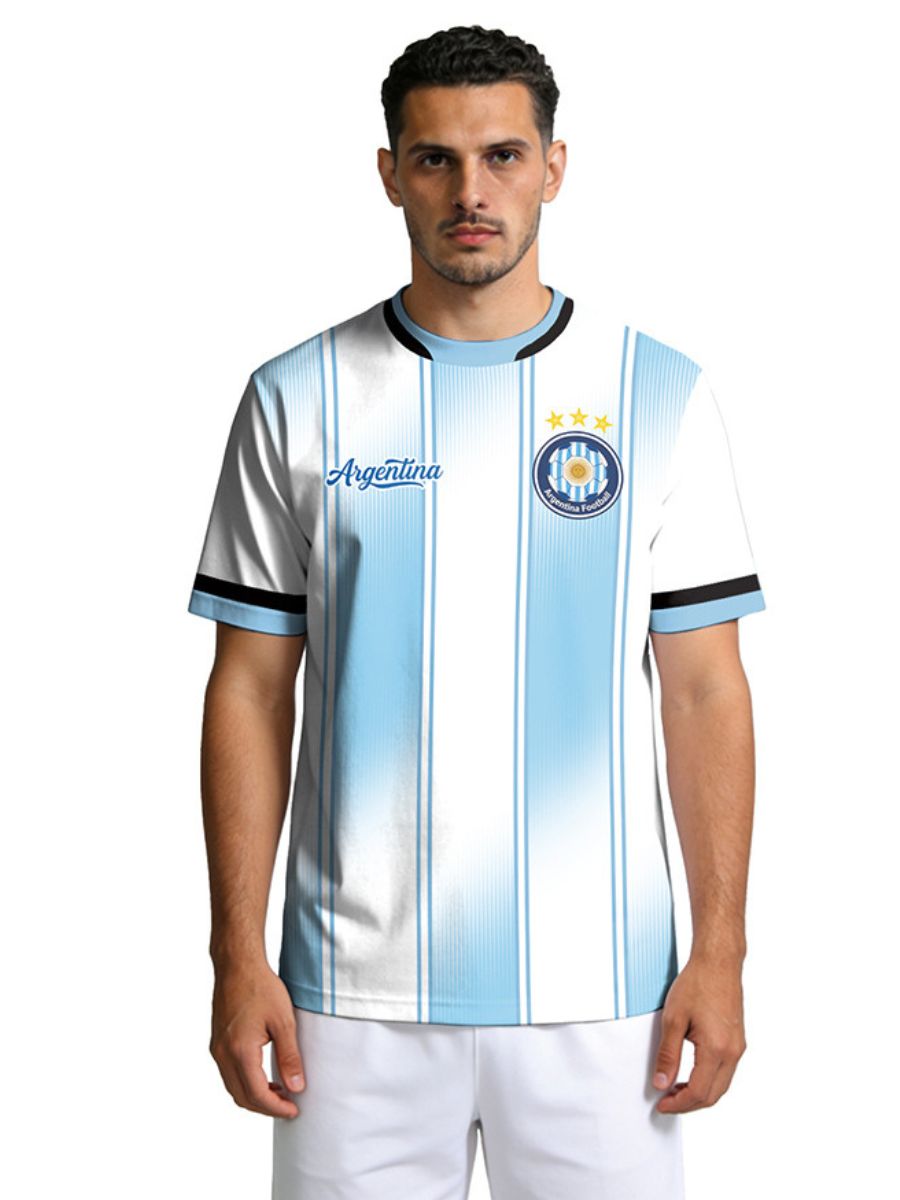 Men's Argentina Inspired Soccer Jersey Argentina Fan Short Sleeve Football Shirts