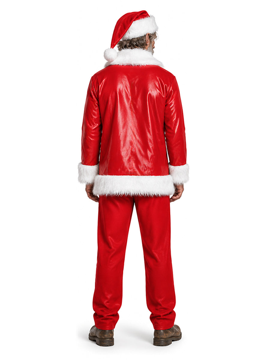 Men's Santa Claus Costume Christmas Red PU Leather Santa Cosplay Suit