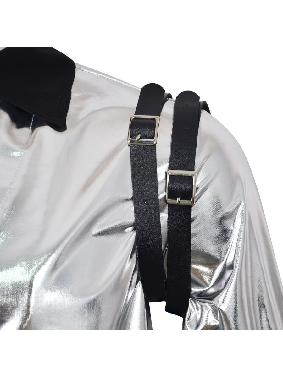 Michael Jackson Silver Buckle Jacket MJ Bad Tour Metallic Stage Style Costume