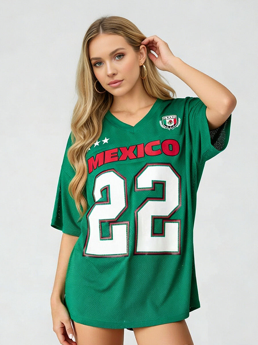 Mexico Soccer Jersey for Women Mexico Green Oversized Shirt Casual Vacation Short Sleeve Tops