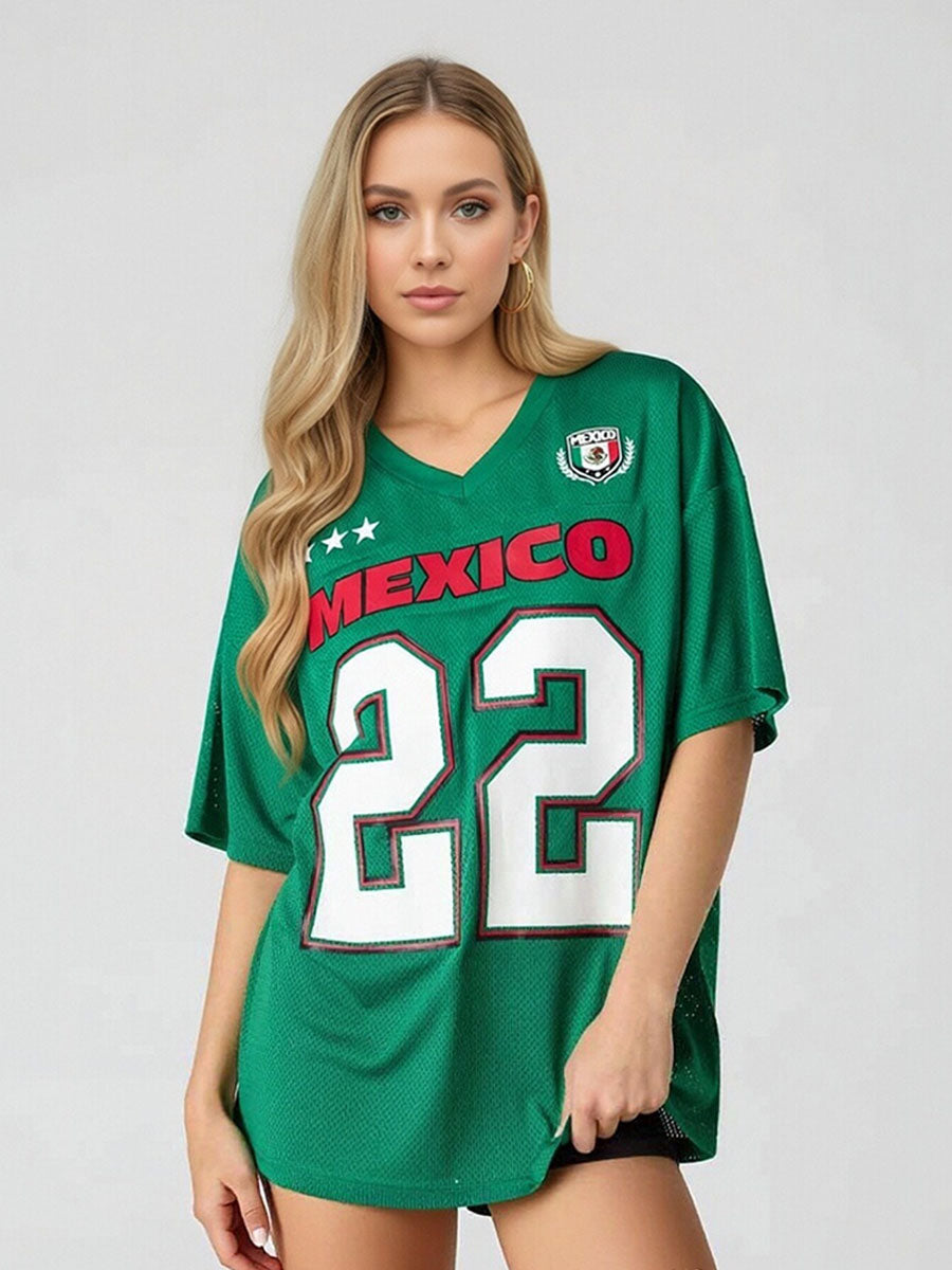 Mexico Soccer Jersey for Women Mexico Green Oversized Shirt Casual Vacation Short Sleeve Tops