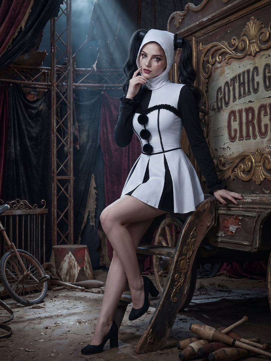 Inspired Terrifier Art the Clown Costume Monochrome Harlequin Dress 