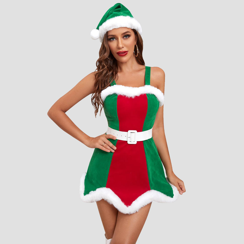 Sexy Elf Costume Naughty Fuzzy Christmas Party Dress With Hat Mrs Clau Yomorio 0846