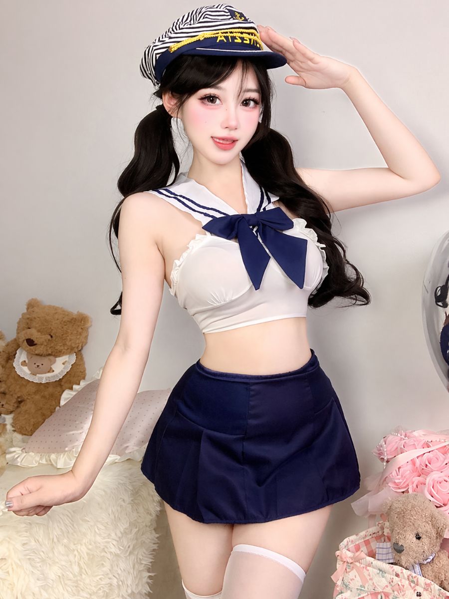 Anime Sailor Moon Inspired Cosplay Costume Japanese Schoolgirl Crop Top and Pleated Mini Skirt