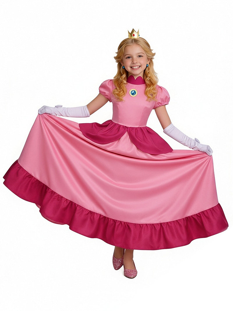 Girls Adults Super Mario Peach Costume Pink Princess Peach Cosplay Outfit