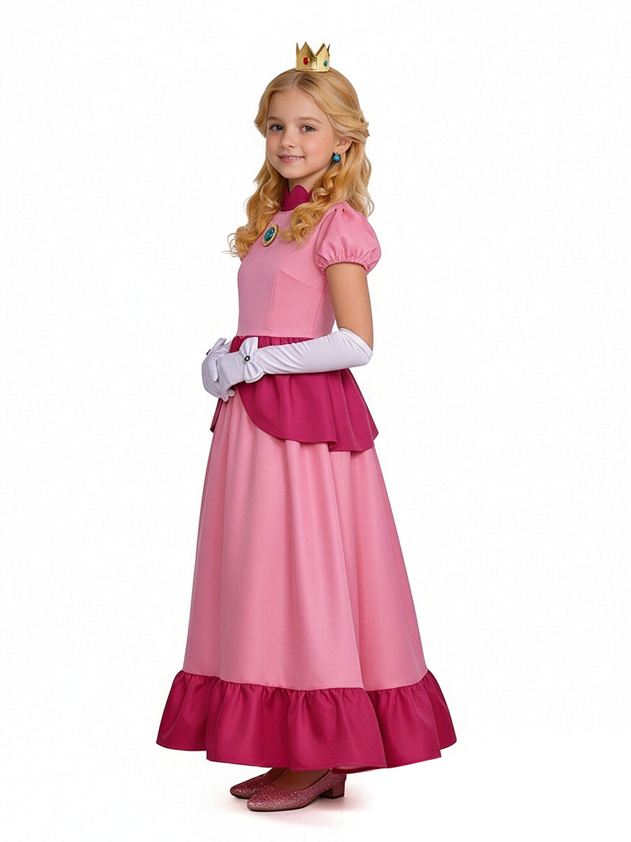 Girls Adults Super Mario Peach Costume Pink Princess Peach Cosplay Outfit