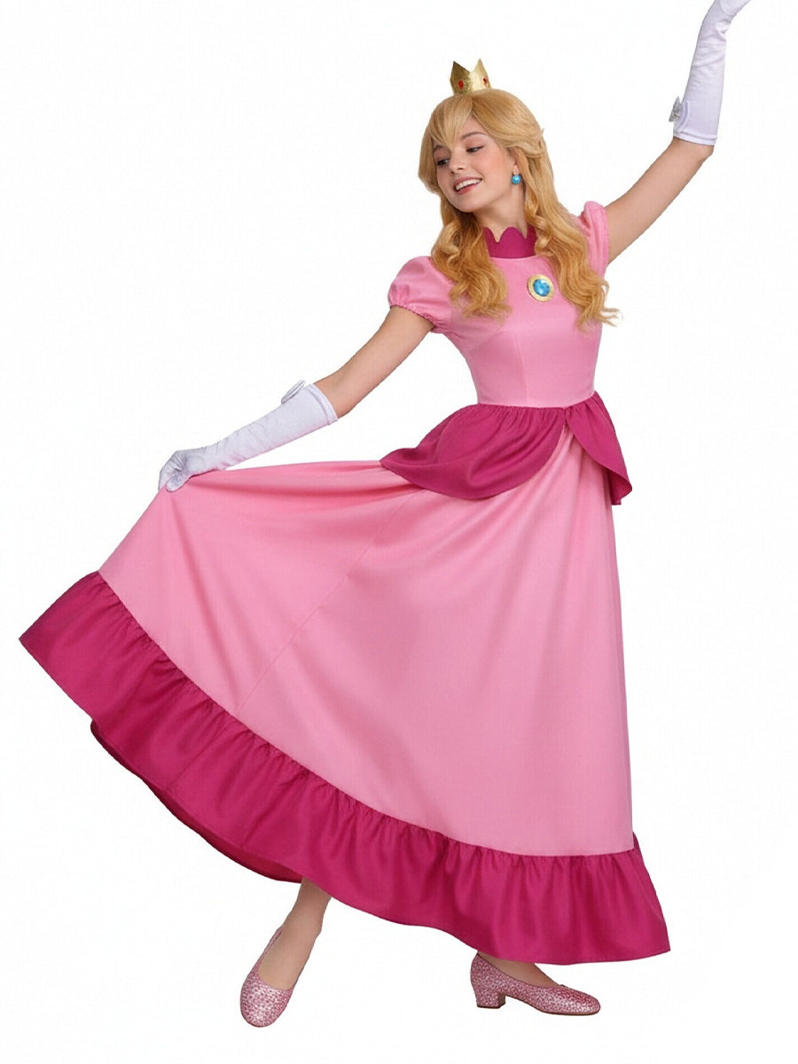 Girls Adults Super Mario Peach Costume Pink Princess Peach Cosplay Outfit