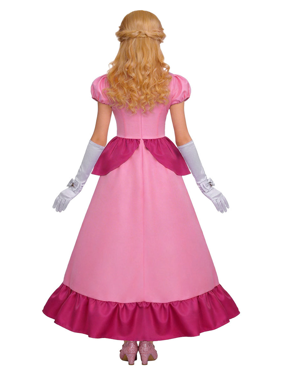 Girls Adults Super Mario Peach Costume Pink Princess Peach Cosplay Outfit