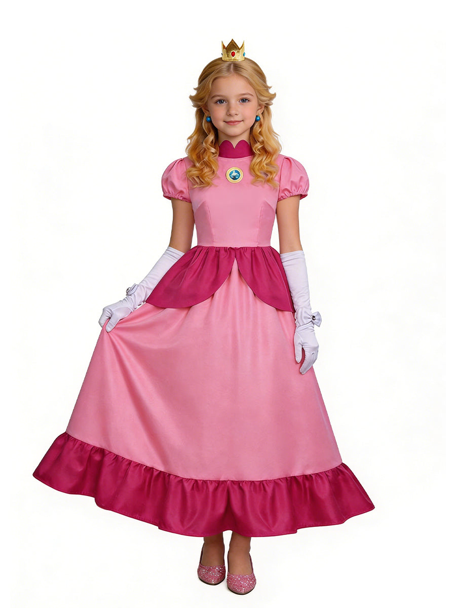 Girls Adults Super Mario Peach Costume Pink Princess Peach Cosplay Outfit