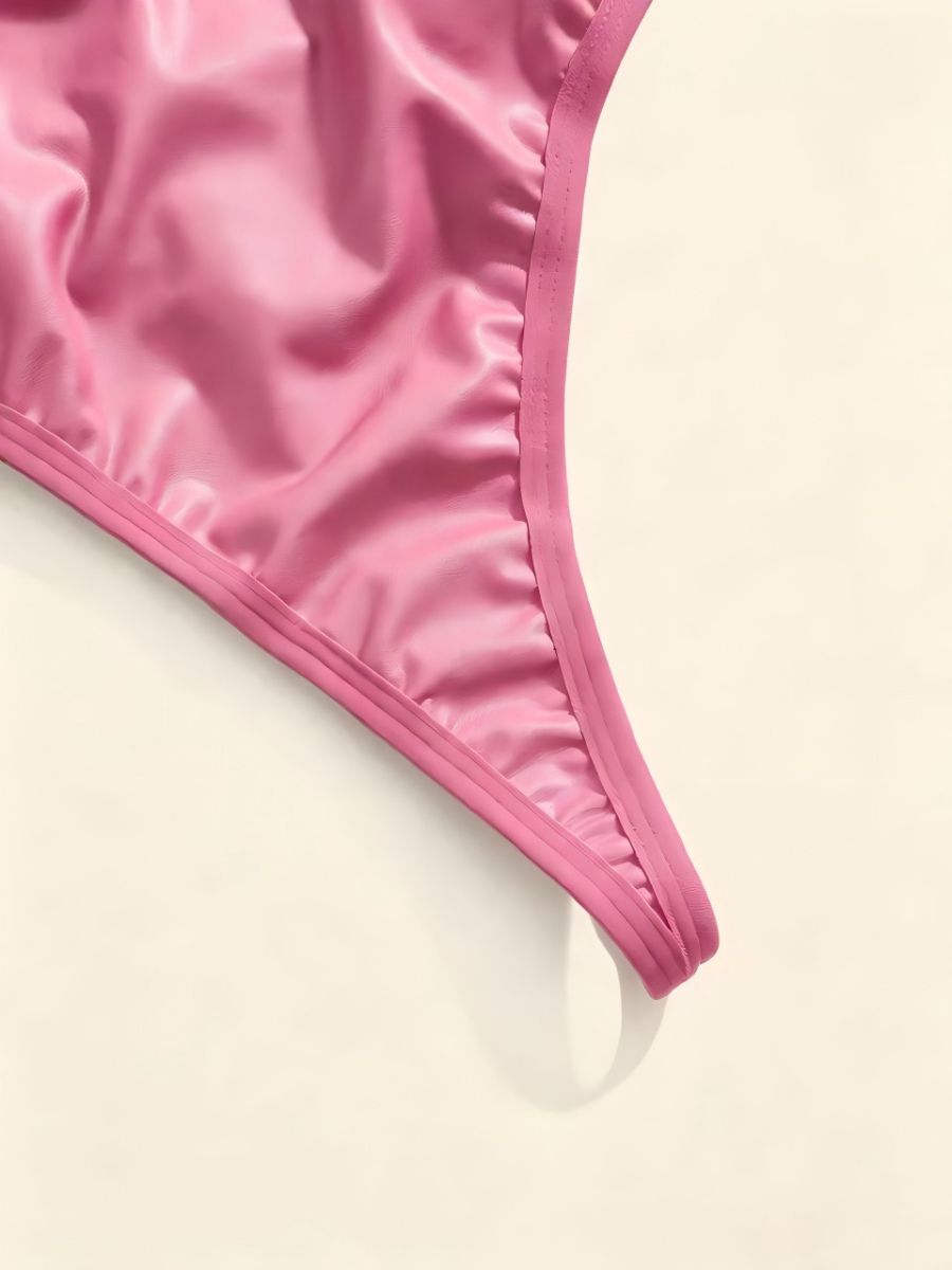 Faux Leather Devil Bodysuit Skull Detail Pink Cut Out Gothic Outfit