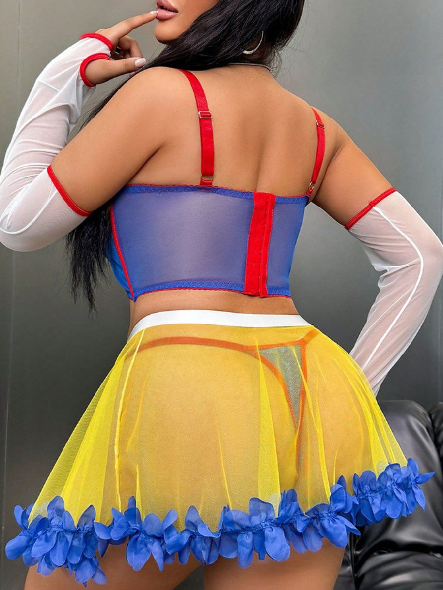 Plus Size Snow White Inspired Bedroom Costume Sheer Mesh Bra and Skirt Lingerie Set
