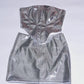 Yomorio Metallic Faux Leather Skirt Set Two Piece Shiny Strapless Corset Top and Mini Skirt