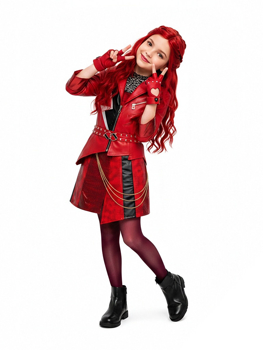 Descendants 5 Red Costume Descendants Wicked Wonderland PU Leather Red Princess Outfit