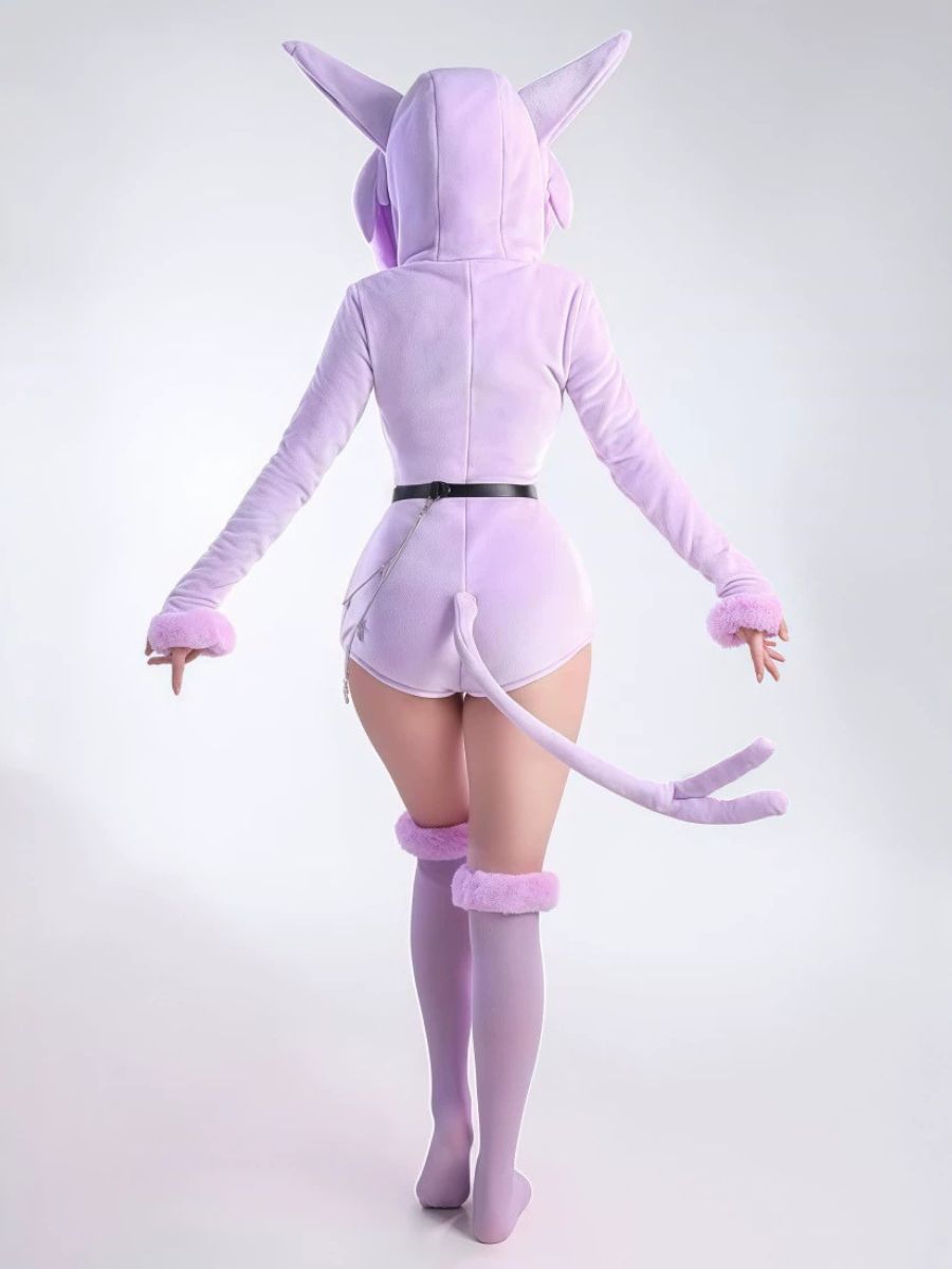 Anime Bunny Girl Cosplay Costume Set Purple Monster Hooded Plush Bodysuit 
