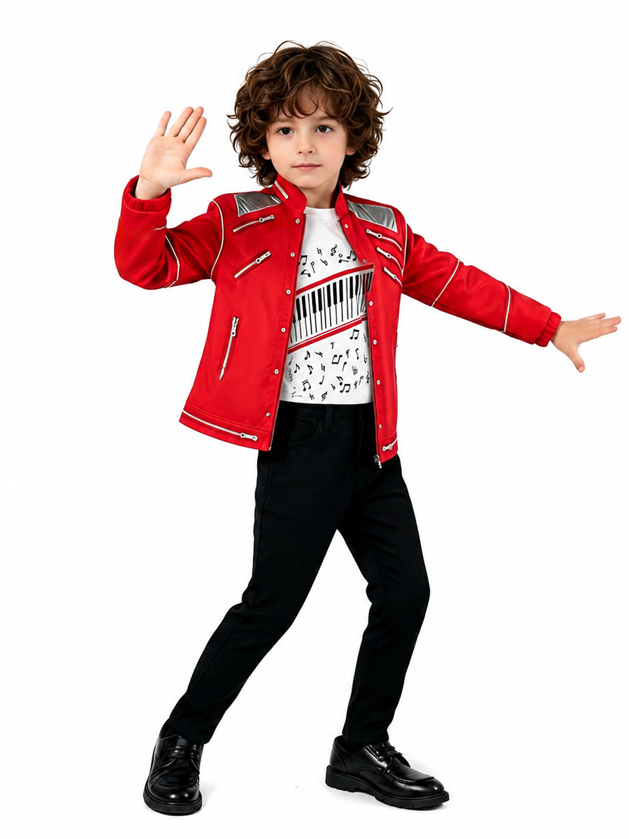 Michael Jackson Beat It Costume for Adults and Kids Retro Pop King 3D Print Performance Outfit
