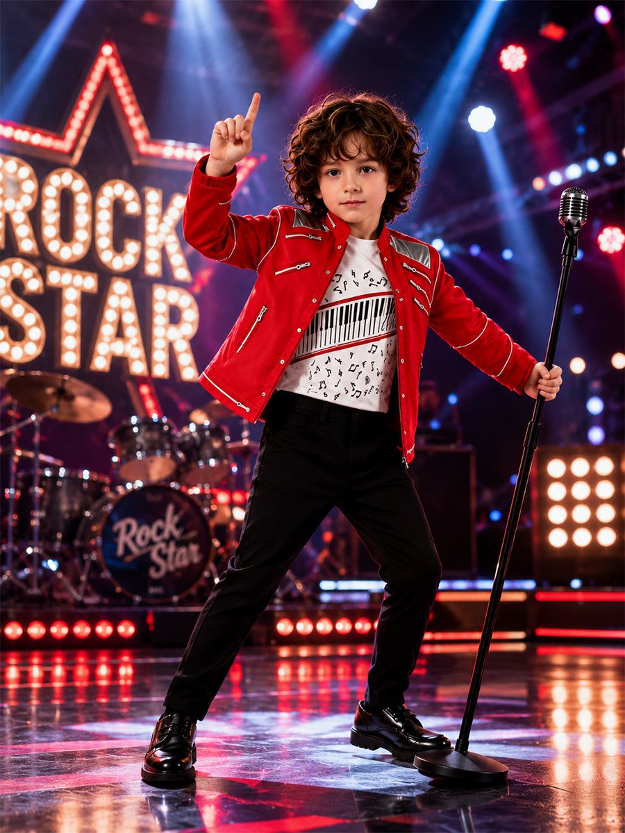 Michael Jackson Beat It Costume for Adults and Kids Retro Pop King 3D Print Performance Outfit