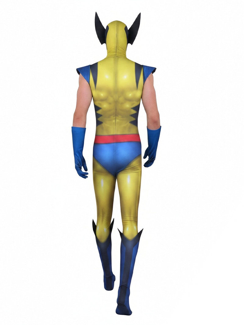 X-Men 97 Wolverine Costume Yellow Mutant Hero Full Body Muscle Print Jumpsuit