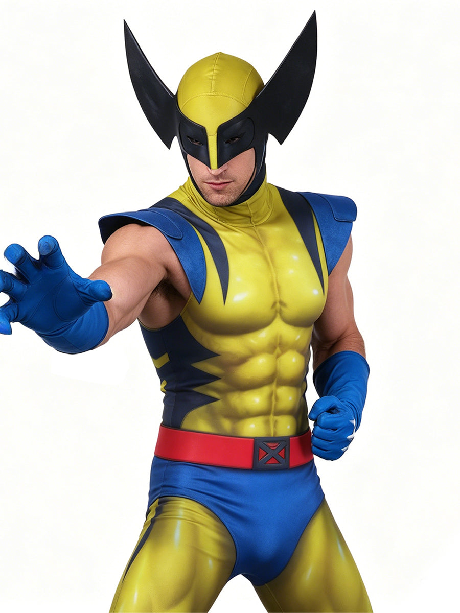 X-Men 97 Wolverine Costume Yellow Mutant Hero Full Body Muscle Print Jumpsuit