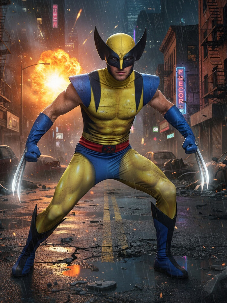 X-Men 97 Wolverine Costume Yellow Mutant Hero Full Body Muscle Print Jumpsuit