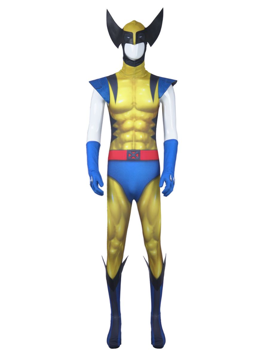 X-Men 97 Wolverine Costume Yellow Mutant Hero Full Body Muscle Print Jumpsuit