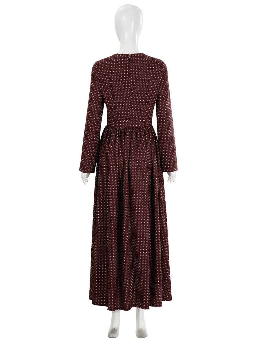 Little House on the Prairie Laura Ingalls Costume Retro Polka Dot Maxi Dress