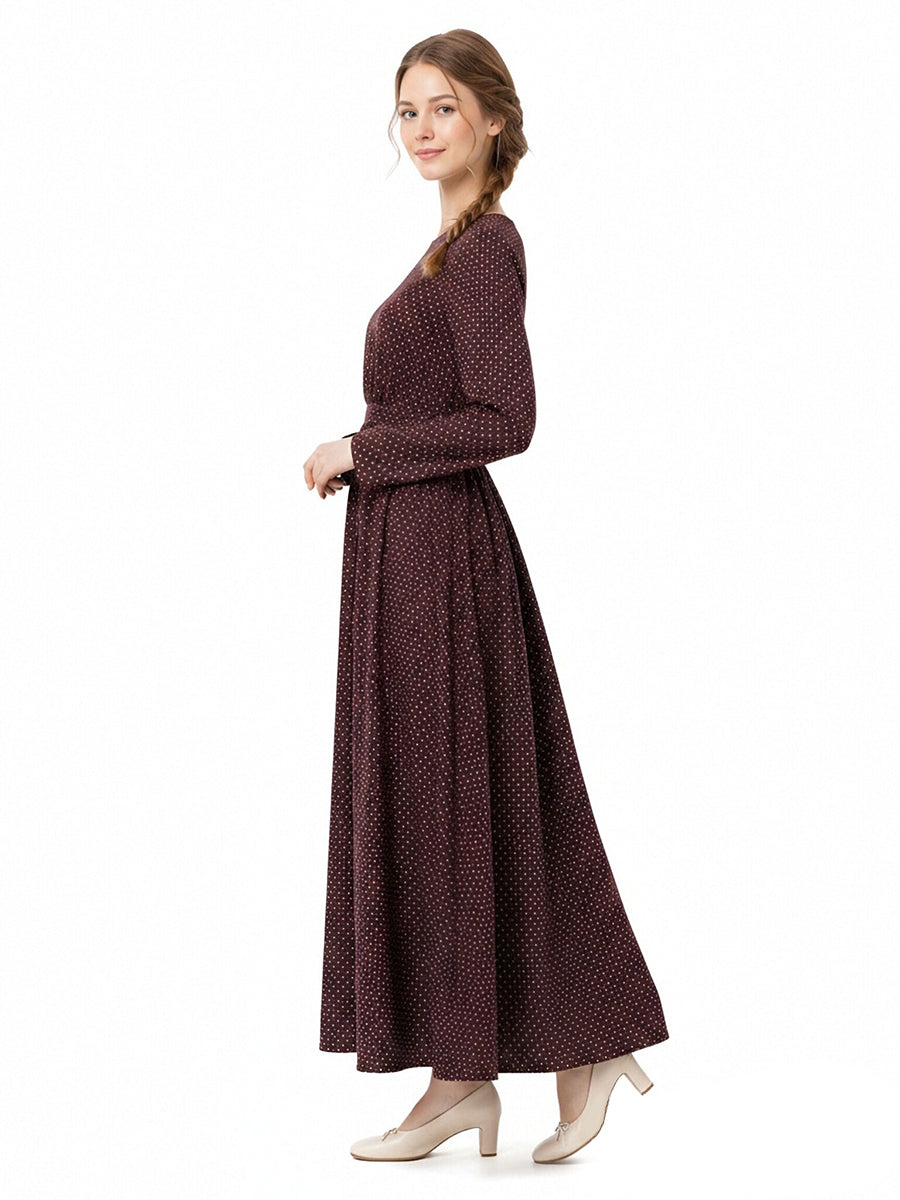 Little House on the Prairie Laura Ingalls Costume Retro Polka Dot Maxi Dress