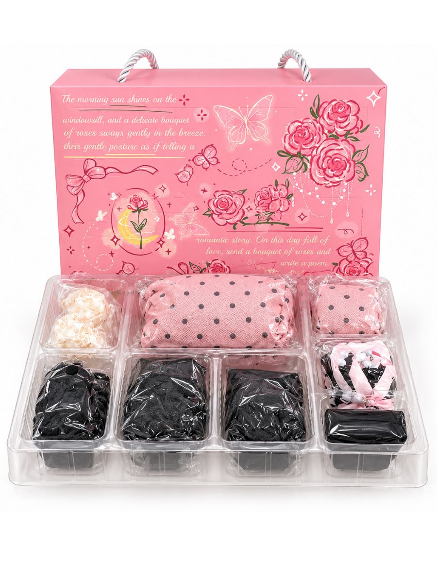 Christmas Lingerie Mystery Box Pink Polka Dot Loungewear Gift Box Set