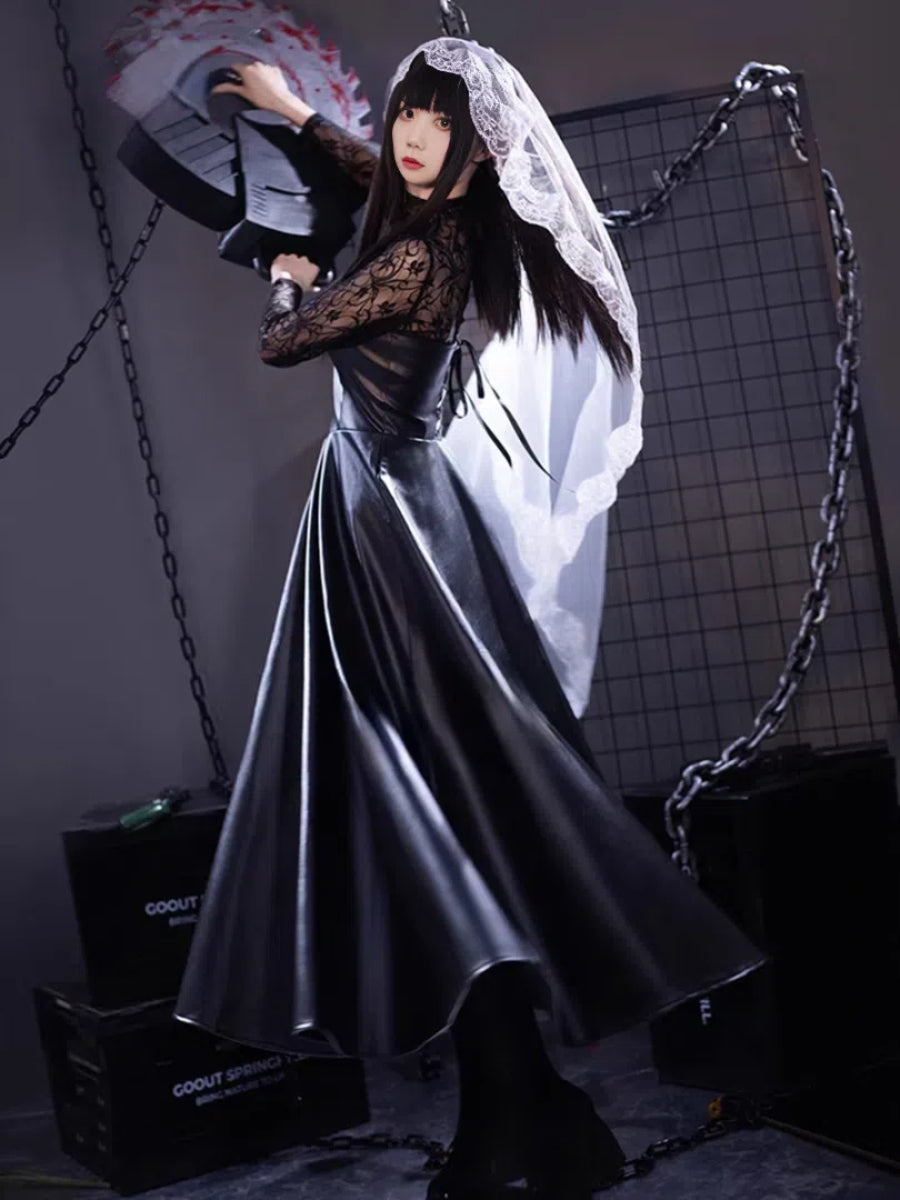 anime cosplay black dress Anime Misa Amane Cosplay Costume Black Strap Leather Gothic Sexy Dress