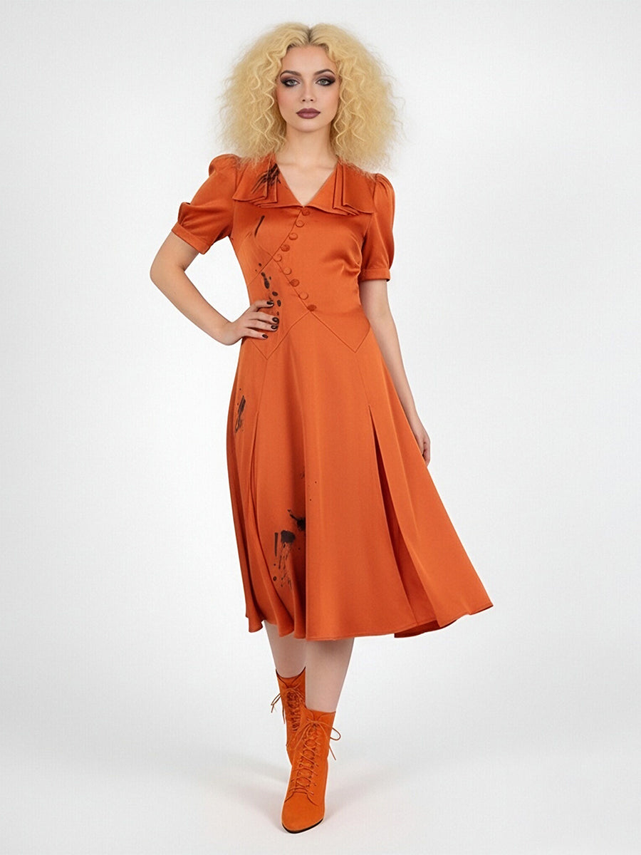 Adults Kids The Bride Costume Vintage Red Satin Wedding Dress Ink Splatter Print Midi Dress