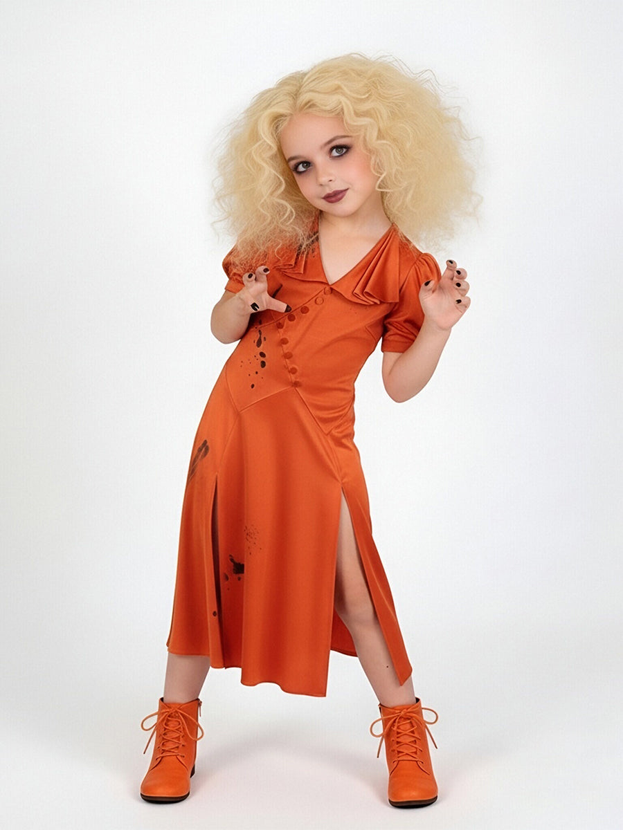 Adults Kids The Bride Costume Vintage Red Satin Wedding Dress Ink Splatter Print Midi Dress