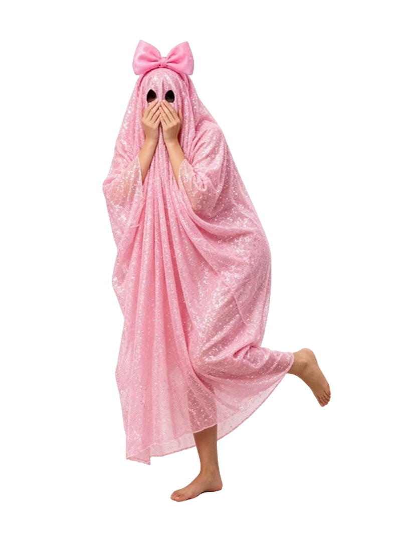 Sequin Sheet Ghost Halloween Costume Cute Ghost Sparkly Mesh Poncho Cloak